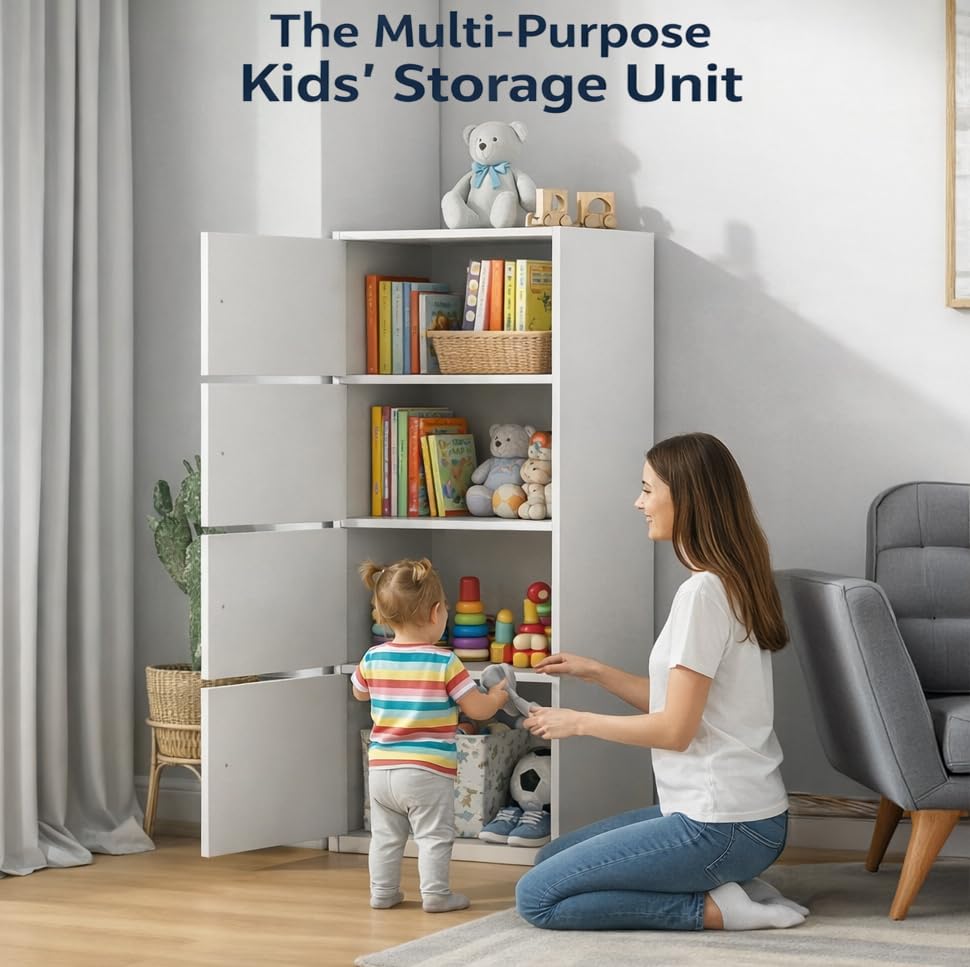 Premium Nordic White 4-Layer Wooden Storage Cabinet with Doors