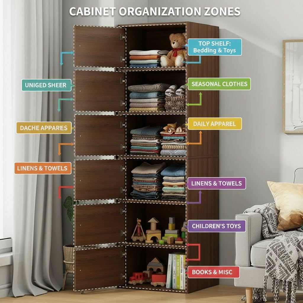 Premium Nordic Walnut 6-Layer Wooden Storage Cabinet with Doors