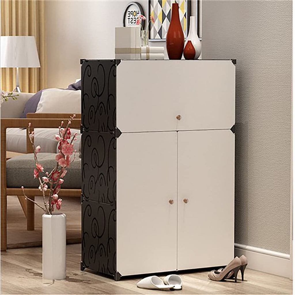 Premium 3-Door 6-Layer Plastic Shoe Storage Cabinet – Black & White