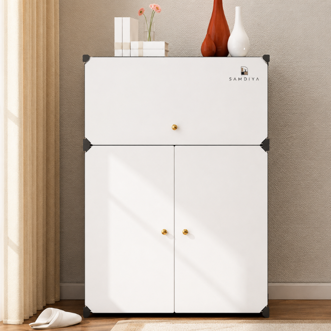 Premium 3-Door 6-Layer Plastic Shoe Storage Cabinet – Black & White