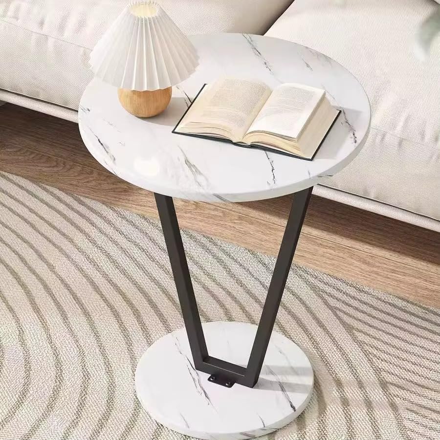 Premium Round Side Table with Metal Base – White Marble