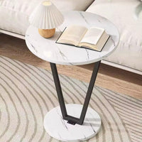 Premium Round Side Table with Metal Base – White Marble