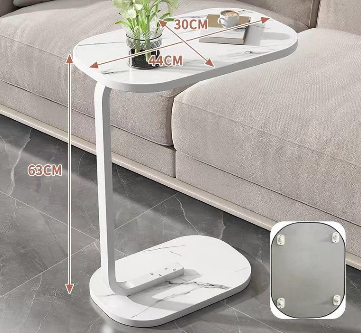 Premium Adjustable Oval Side Table – White Marble