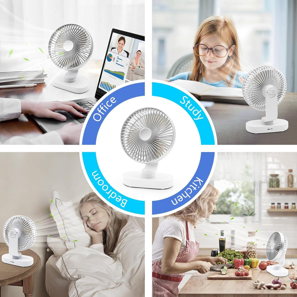 Premium 4000mAh Rechargeable Desk Fan with 4-Speed Modes – Silver