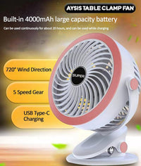 Premium 6-Inch Rechargeable Mini Clip Fan with 5-Speed Modes – 1200mAh | USB Portable Desk Fan