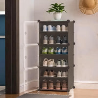 Premium 3-Door 6-Layer Plastic Shoe Storage Cabinet | Dustproof Modular Shoe Rack | Grey