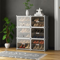 Premium 6-Door 12-Shelf Plastic Shoe Storage Cabinet | Dustproof Modular Shoe Organizer | Grey