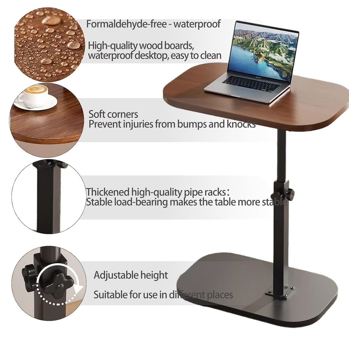 Premium Adjustable Pedestal Side Table – Nut Brown