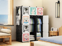 Premium 12-Door 12-Shelf Kids Cartoon Modular Plastic Wardrobe Cabinet – Black