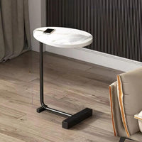 Premium Flat-Top Side Table with Metal Base – White Marble