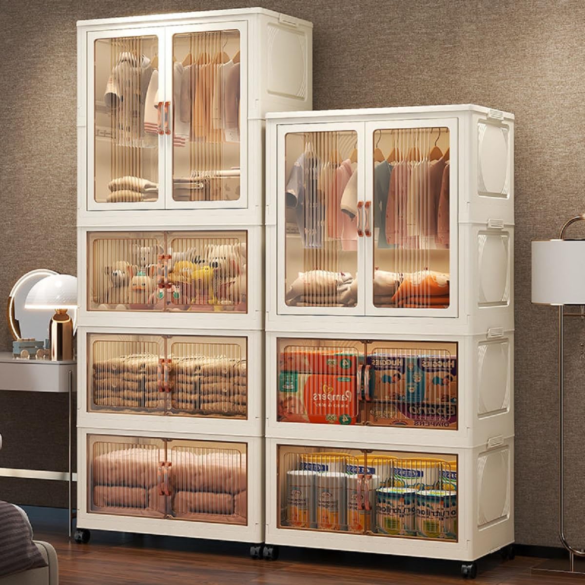 Premium 4-Door Modular Plastic Wardrobe with Hanging Section – Transparent White