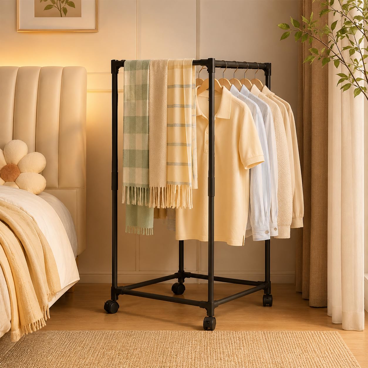 Premium Single-Tier Rotating Garment Hanger Stand – Black