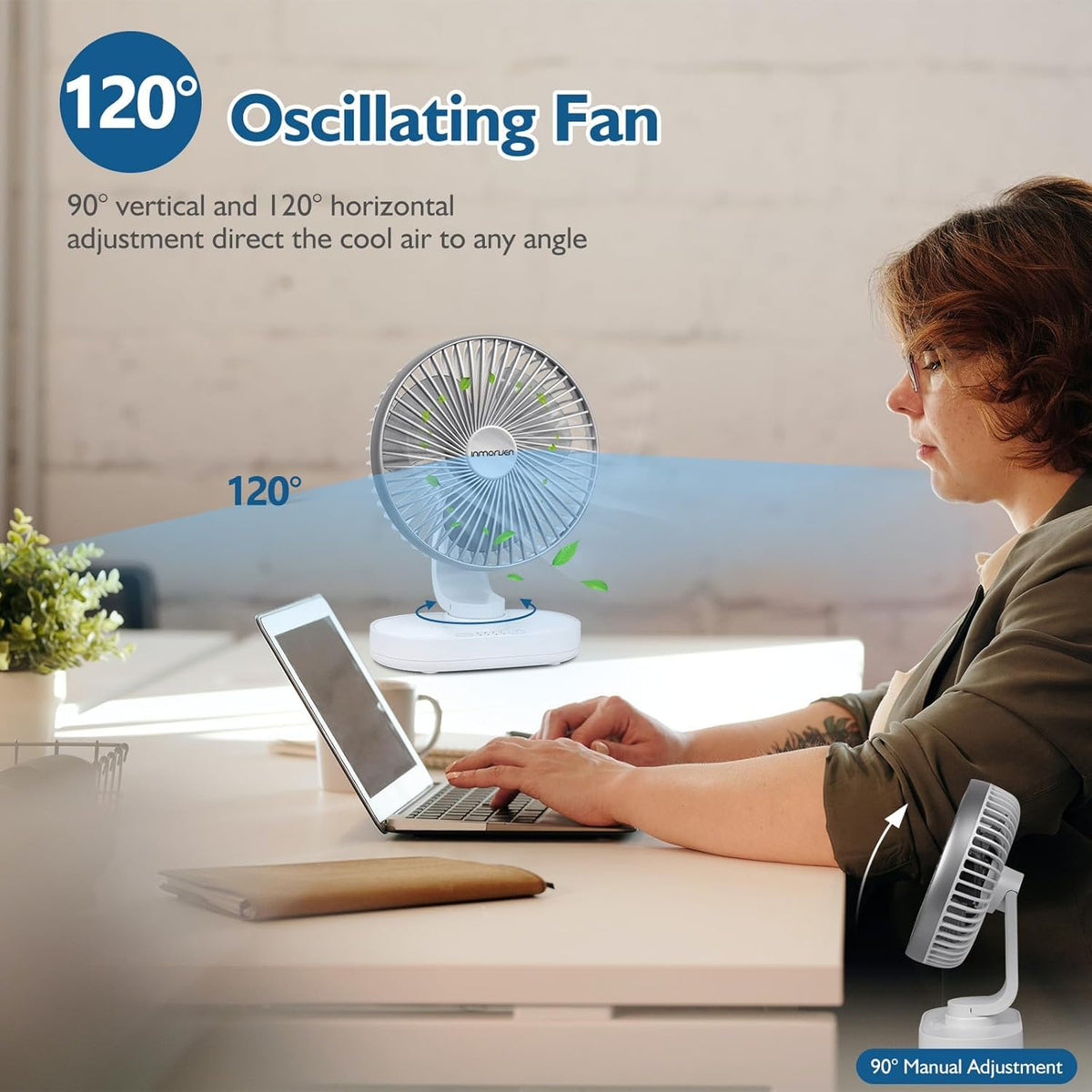 Premium 4000mAh Rechargeable Desk Fan with 4-Speed Modes – Silver