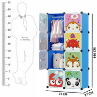 Premium 8-Door 8-Shelf Kids Modular Plastic Wardrobe Cabinet – Blue