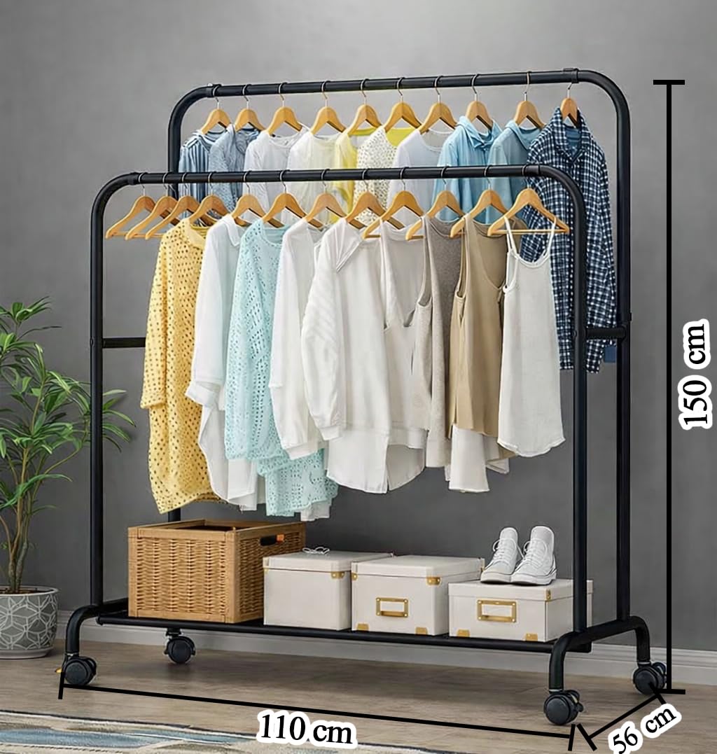 Premium Heavy-Duty Rolling Garment Rack – Black