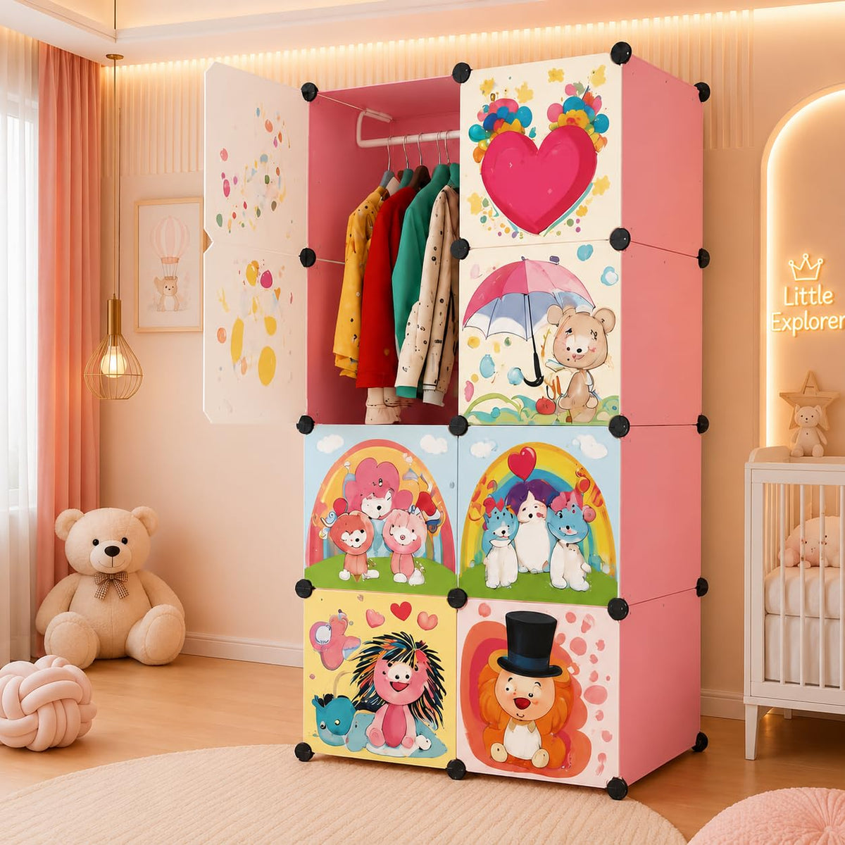 Premium 8-Cube Modular Plastic Wardrobe for Kids – Pink
