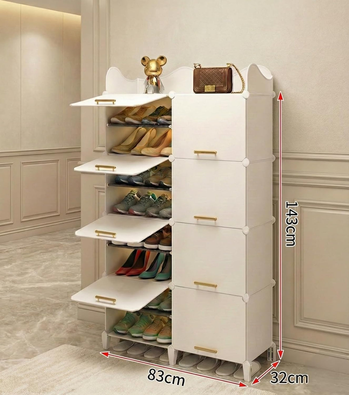 Premium 8-Door 16-Shelf Plastic Shoe Storage Cabinet | Dustproof Modular Shoe Rack | White