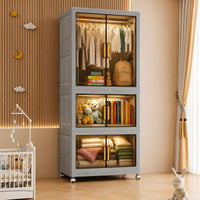 Premium 4-Door Kids Plastic Wardrobe with Wheels – Shine White
