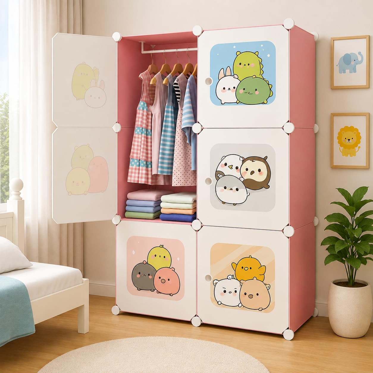 Premium 6-Door Kids Plastic Wardrobe – Pink