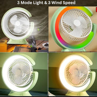 Premium 4000mAh Rechargeable Table Fan with 5-Speed Modes & LED Light – Green