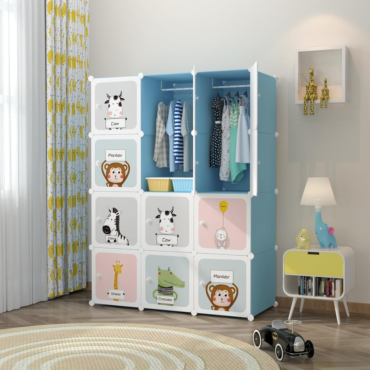 Premium 12-Door Space-Print Kids Plastic Wardrobe – Blue