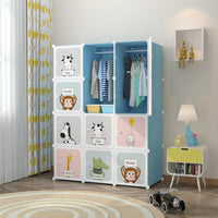 Premium 12-Door Space-Print Kids Plastic Wardrobe – Blue