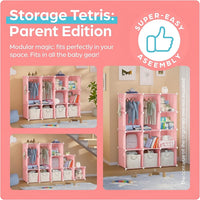 Premium 12-Door 12-Shelf Kids Minimalist Modular Plastic Wardrobe Cabinet – Pink
