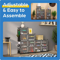 Premium 8-Door 16-Shelf Modular Plastic Shoe Storage Cabinet – Black
