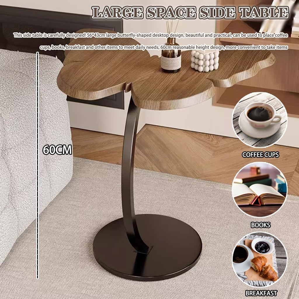Premium Butterfly Side Table with Metal Base – Nut Brown