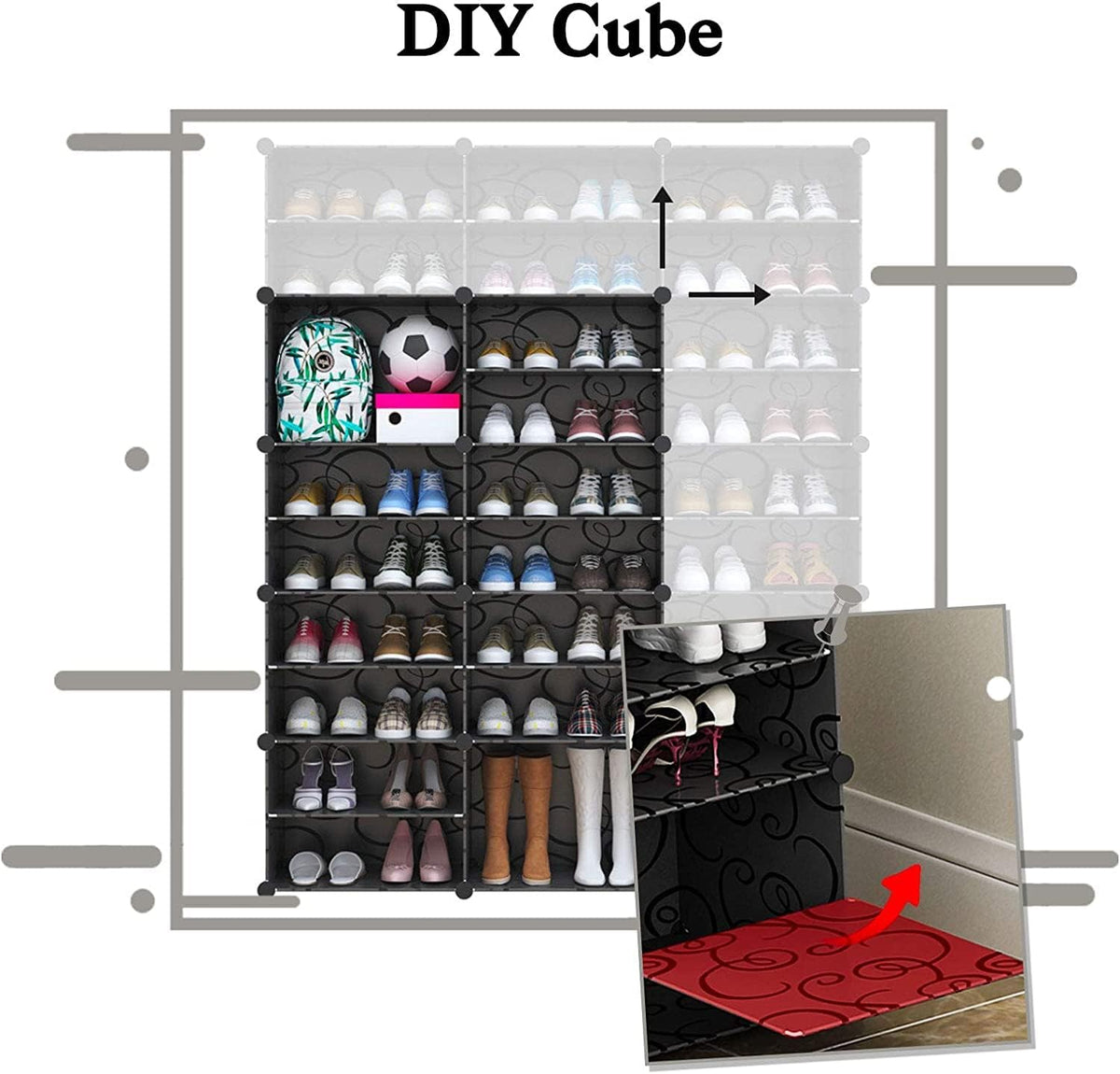 Premium 3-Door 6-Layer Plastic Shoe Storage Cabinet | Dustproof Modular Shoe Rack | Grey