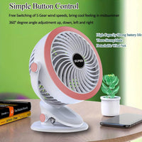Premium 6-Inch Rechargeable Mini Clip Fan with 5-Speed Modes – 1200mAh | USB Portable Desk Fan