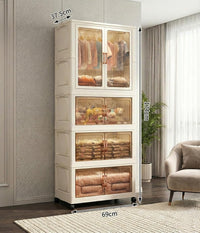 Premium 4-Door Modular Plastic Wardrobe with Hanging Section – Transparent White