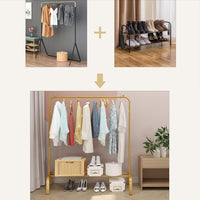 Premium Single Pole Garment Rack with Bottom Shelves – Golden