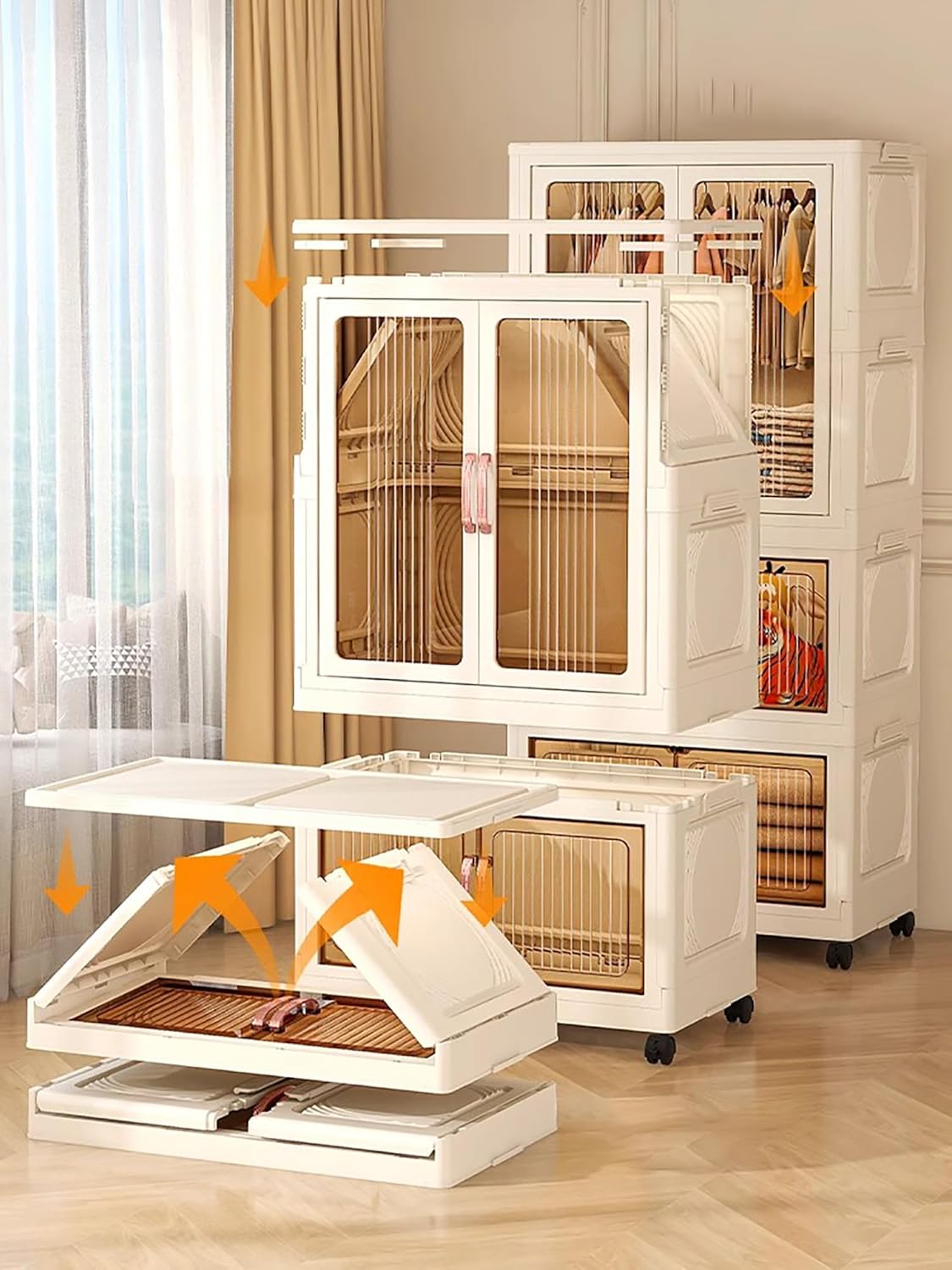 Premium 3-Layer Foldable Plastic Storage Wardrobe with Hangers – White