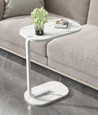 Premium Adjustable Oval Side Table – White Marble
