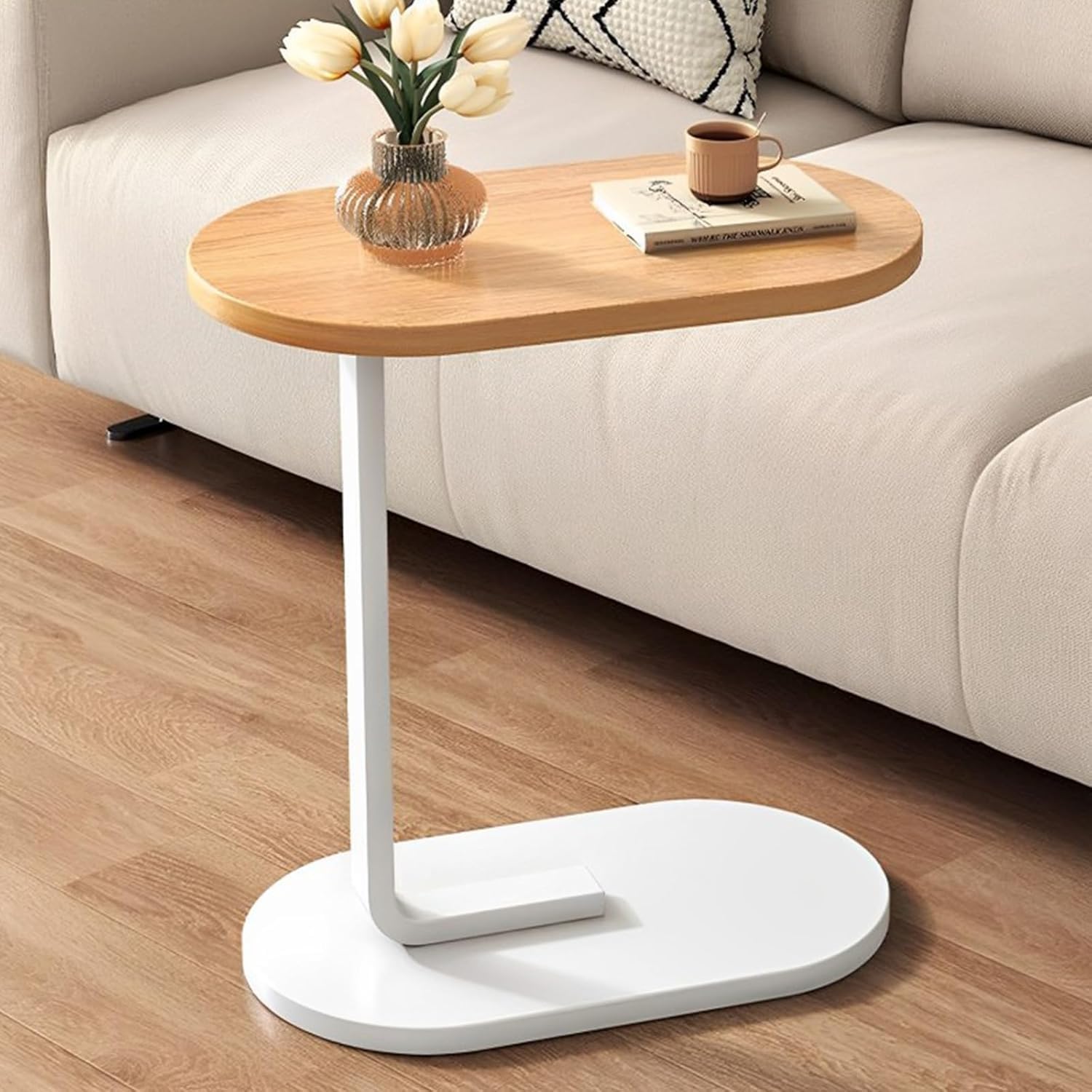Premium Adjustable Oval Side Table – Natural Wood