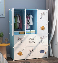 Premium 12-Door Ocean-Print Kids Plastic Wardrobe – Blue