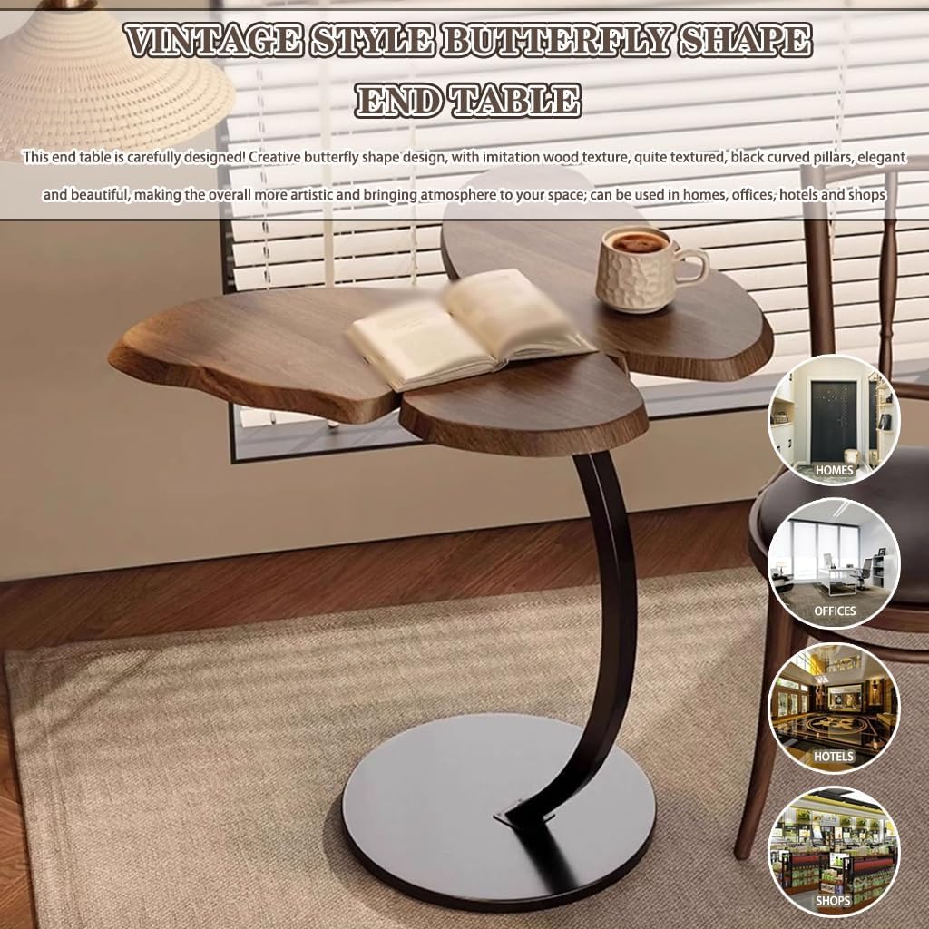Premium Butterfly Side Table with Metal Base – Nut Brown
