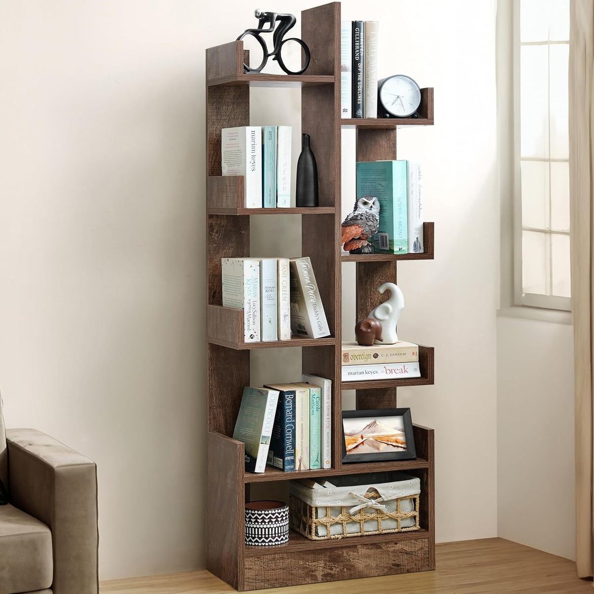 Premium 8-Tier Zigzag Wooden Bookshelf – Wenge