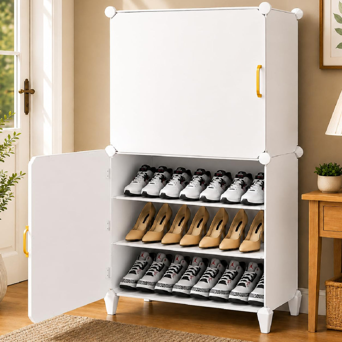 Premium 2-Door 6-Shelf Plastic Shoe Storage Cabinet | Dustproof Modular Shoe Rack | White