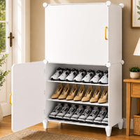 Premium 2-Door 6-Shelf Plastic Shoe Storage Cabinet | Dustproof Modular Shoe Rack | White