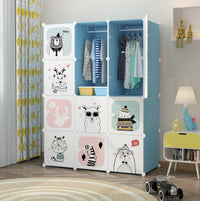 Premium 12-Door 12-Shelf Kids Cartoon Modular Plastic Wardrobe Cabinet – Blue