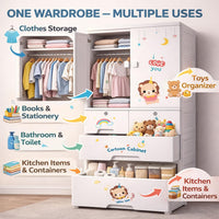 Premium 1+4 Door Kids Plastic Wardrobe with Drawers – Lion