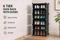 Premium 3-Door 6-Layer Plastic Shoe Storage Cabinet | Dustproof Modular Shoe Rack | Black