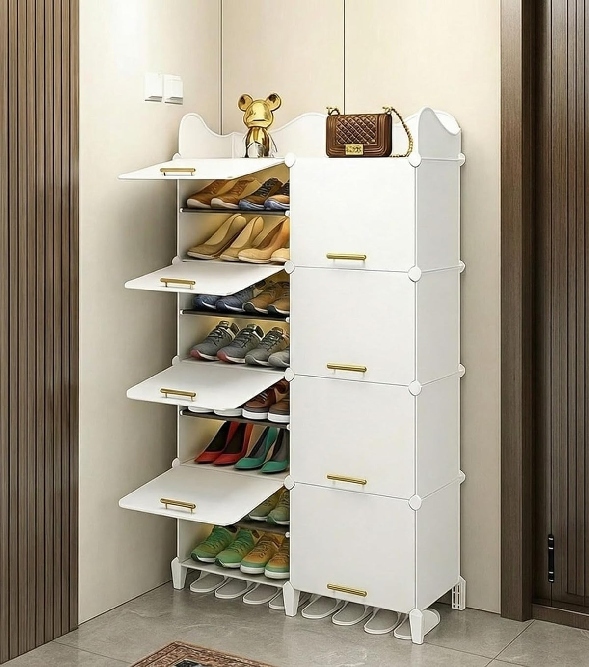 Premium 8-Door 16-Shelf Plastic Shoe Storage Cabinet | Dustproof Modular Shoe Rack | White