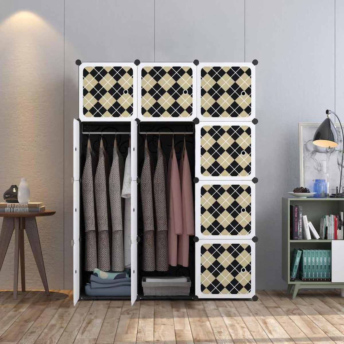 Premium 12-Door Square-Grid Kids Plastic Wardrobe – Black