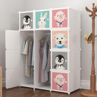 Premium 12-Door 12-Shelf Kids Cartoon Modular Plastic Wardrobe Cabinet – White