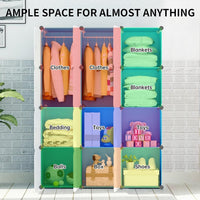Premium 12-Door Unicorn-Print Kids Plastic Wardrobe – Blue