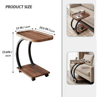 Premium Double-C Side Table with Wheels – Nut Brown
