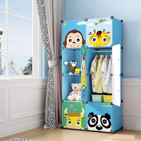 Premium 8-Door Kids Plastic Wardrobe – Panda Blue